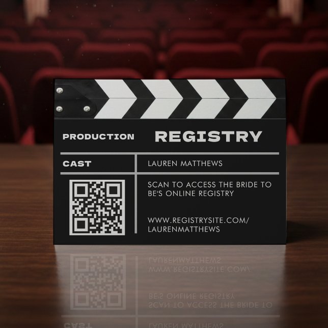 Tarjeta De Recepción Movie Film Clap Board QR Code Wedding Registry (Subido por el creador)