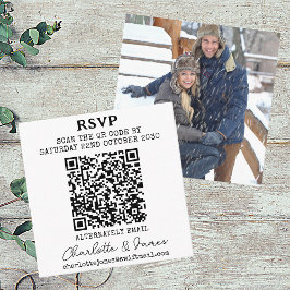 Tarjeta De Recepción Mr. and Mrs. Photo Elegant Script QR Code RSVP