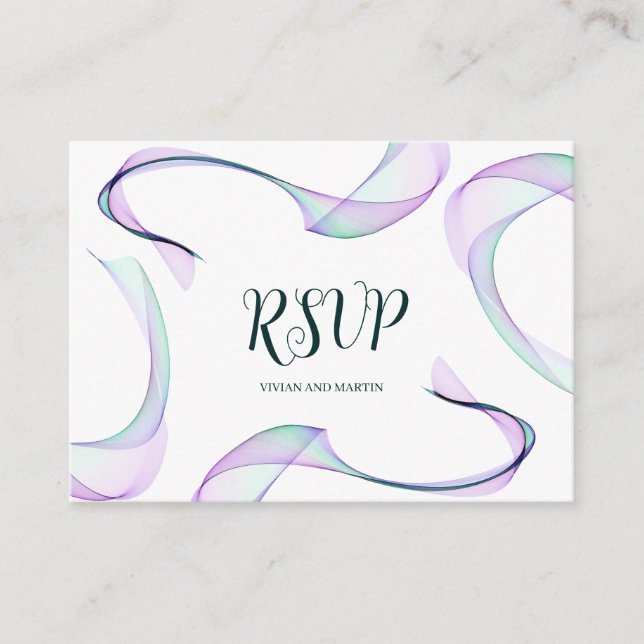 Tarjeta De Recepción Muestra código QR morado para RSVP  (Anverso)