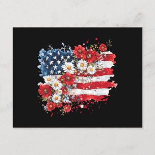 Tarjeta De Recepción Mujeres 4 de julio Flor americana Bandera Flores s