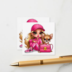 Tarjeta De Recepción Muñeca de moda rosa y manta de felpa para cachorro