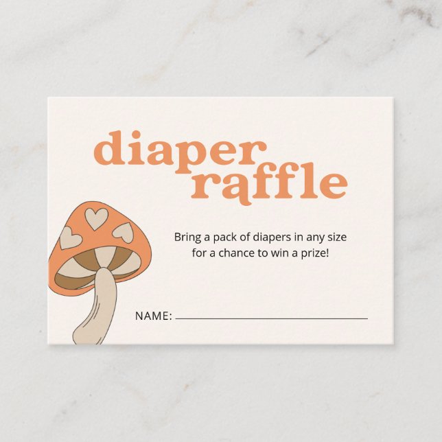 Tarjeta De Recepción Mushroom Diaper Raffle Baby Shower | Naranja marró (Anverso)