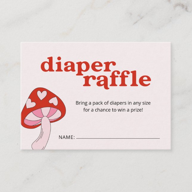 Tarjeta De Recepción Mushroom Diaper Raffle Baby Shower | Rojo y rosa (Anverso)
