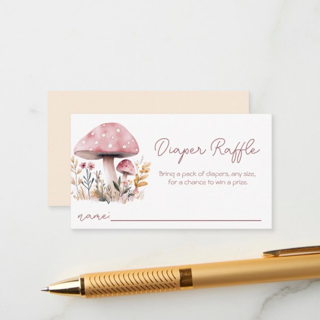 Tarjeta De Recepción Mushroom rosa Baby Shower Diaper Raffle (Anverso/Reverso In Situ)