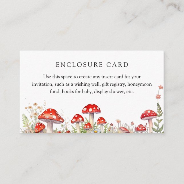 Tarjeta De Recepción Mushrooms Woodland Baby Shower Enclosure Card (Anverso)