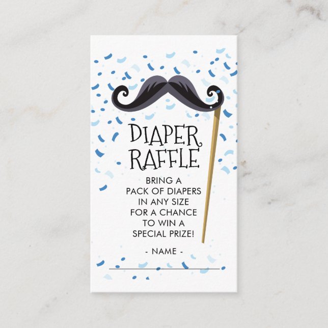 Tarjeta De Recepción Mustachel Baby Shower Diaper Raffle Ticket (Anverso)