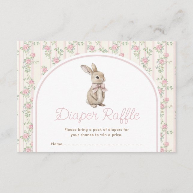 Tarjeta De Recepción Muted Blush Bunny Rabbit Baby Shower Diaper Raffle (Anverso)