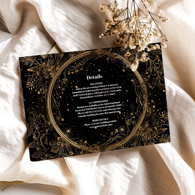 Tarjeta De Recepción Mystical Celestial Black and Gold Boda (Subido por el creador)