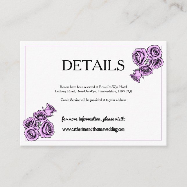 Tarjeta De Recepción Mystical Purple Rose Wedding (Anverso)