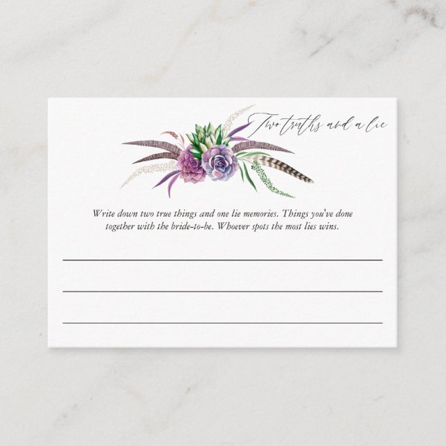 Tarjeta De Recepción Mystical Succulens Bridal Shower Game (Anverso)