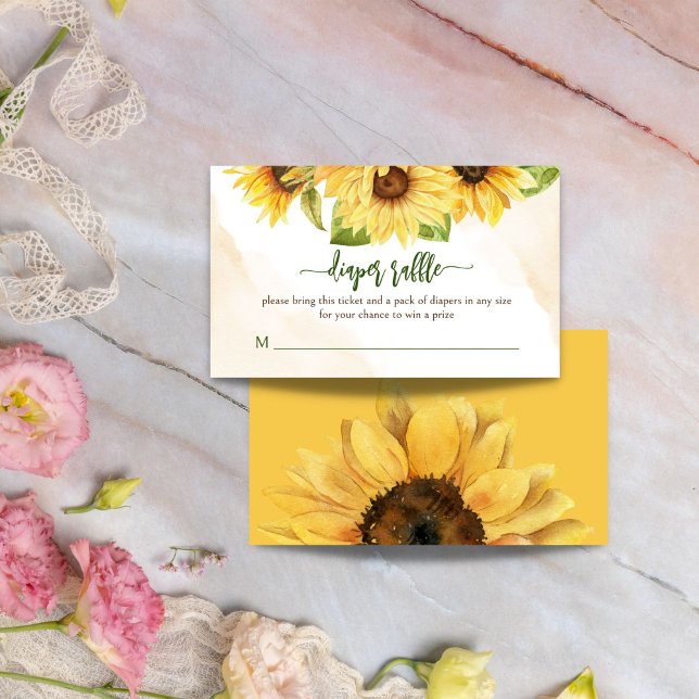 Tarjeta De Recepción Nacimiento de girasoles en flor de bebé ducha de p (Sunflowers baby in bloom baby shower diaper raffle enclosure card diaper raffle ticket)