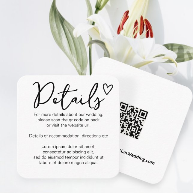 Tarjeta De Recepción Nada Fancy Ama Simplemente El Código QR Simple (Nothing Fancy Just Love Simple QR Code Enclosure Cards from Ricaso. Add website to QR code on back)