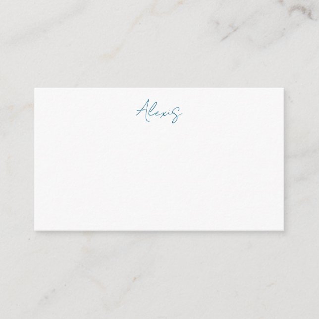 Tarjeta De Recepción Name Calligraphy Script Plain Simple White Blue (Anverso)