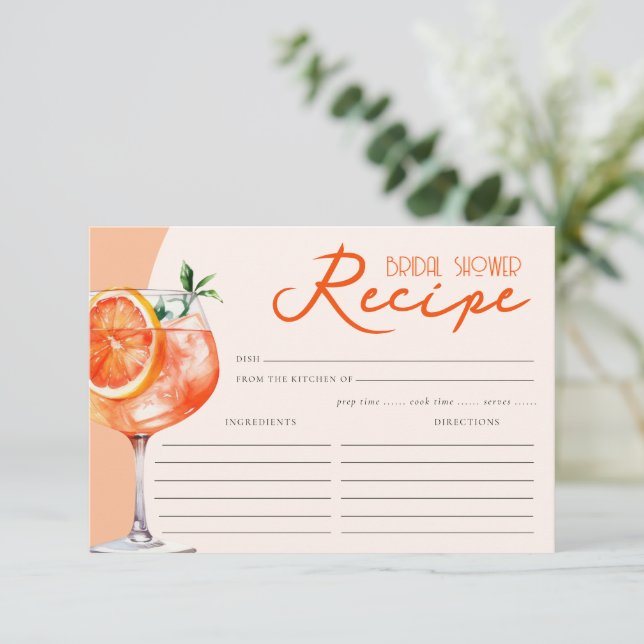 Tarjeta De Recepción Naranja Aperol Spritz Bridal Shower Receta 2 (Anverso de pie)