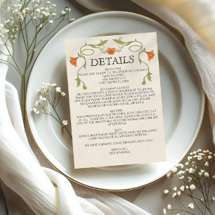 Tarjeta De Recepción Naranja Art Nouveau florece Boda verde