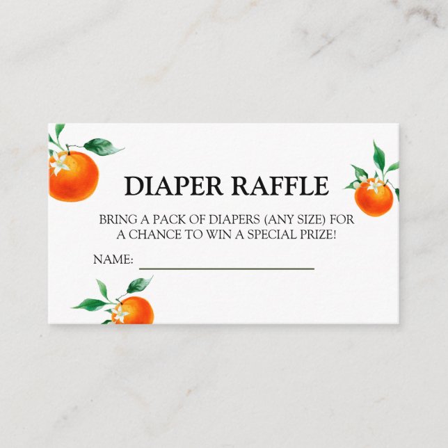 Tarjeta De Recepción Naranja Baby Shower, Baby Shower Diaper Raffle (Anverso)