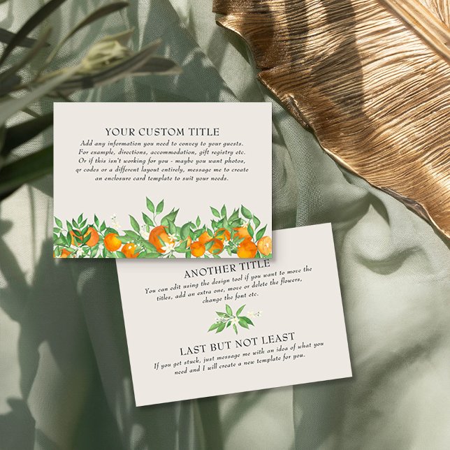 Tarjeta De Recepción Naranja Boda Blossom Personalizado DIY (Custom blank enclosure cards from the Orange Blossom Wedding Collection by Darling & May)