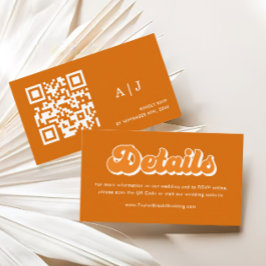 Tarjeta De Recepción Naranja Boho Retro 70 Detalles del Boda Código Qr