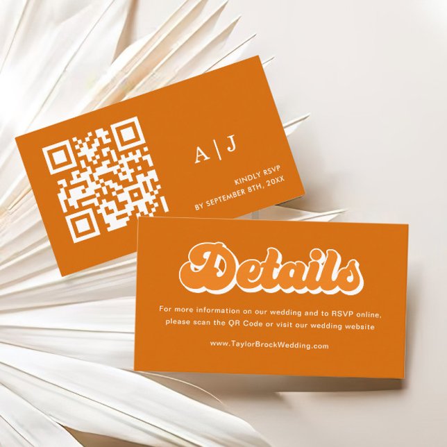 Tarjeta De Recepción Naranja Boho Retro 70 Detalles del Boda Código Qr (Subido por el creador)