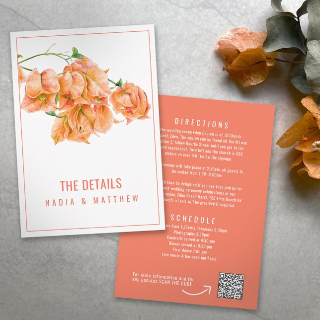 Tarjeta De Recepción Naranja Bougainvillea detalles QR (Subido por el creador)