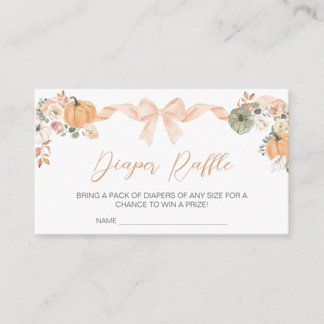Tarjeta De Recepción Naranja Bow Calabaza Baby Shower Diaper Raffle (Anverso)