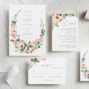 Tarjeta De Recepción Naranja brillante y audaz Boda de flores silvestre