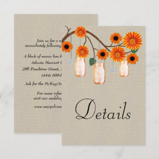 Tarjeta De Recepción Naranja Burlap Floral Mason Jars Boda Detalles