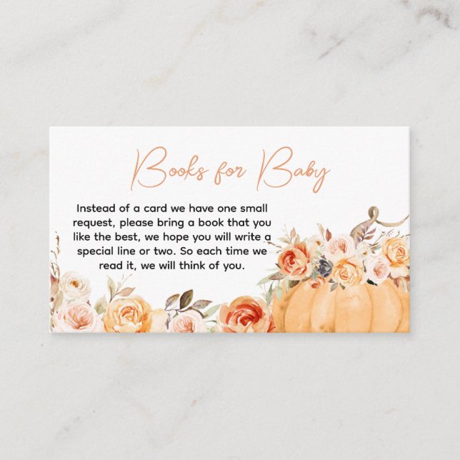 Tarjeta De Recepción Naranja Calabaza Floral Libros Baby Shower para be (Anverso)