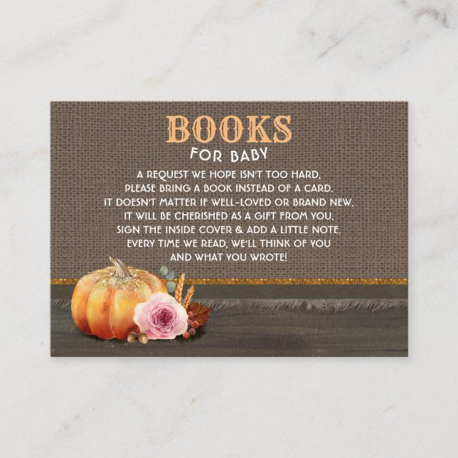 Tarjeta De Recepción Naranja Calabazas Rústicas Rosadas Libros Para Beb (Anverso)