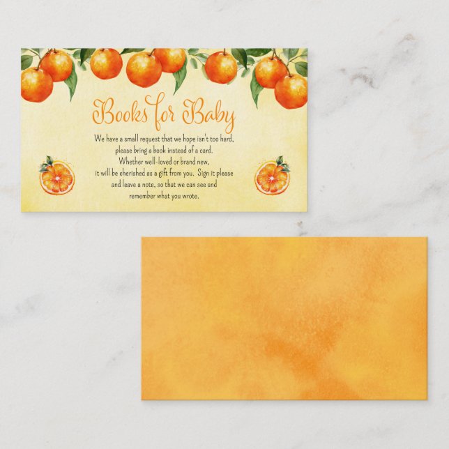 Tarjeta De Recepción Naranja Citrus Baby Shower Fruit Books para el beb (Anverso / Reverso)
