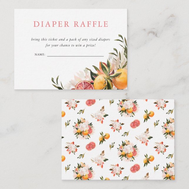 Tarjeta De Recepción Naranja Citrus Floral Botánica | Diaper Raffle (Anverso / Reverso)