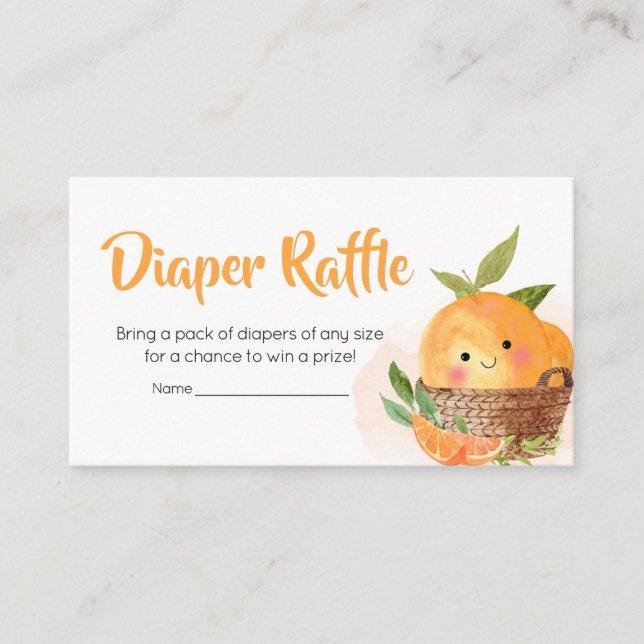 Tarjeta De Recepción Naranja Citrus Little Cutie Diaper Raffle (Anverso)