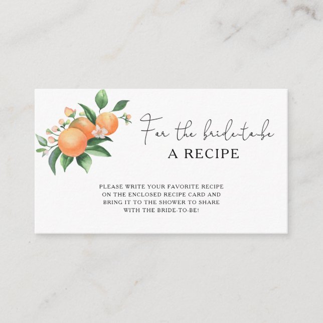 Tarjeta De Recepción Naranja Citrus - Receta para que la novia sea (Anverso)