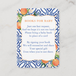Tarjeta De Recepción Naranja Classic Blue Baby Shower Trae un libro