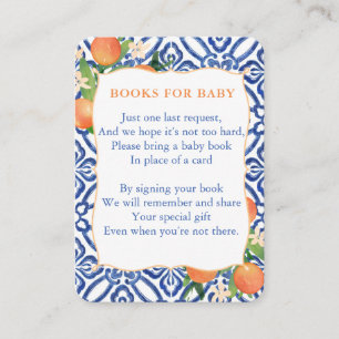 Tarjeta De Recepción Naranja Classic Blue Baby Shower Trae un libro