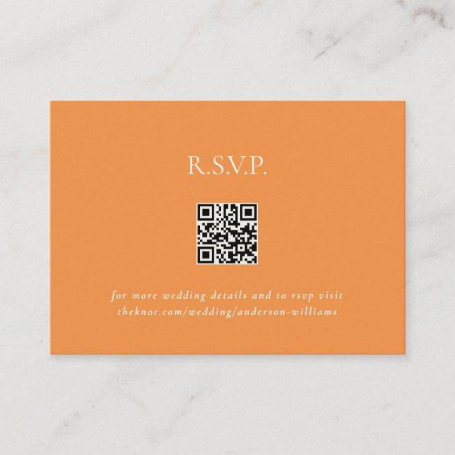 Tarjeta De Recepción Naranja Código QR contemporáneo Boda RSVP II (Anverso)