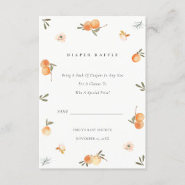 Tarjeta De Recepción Naranja Cute Floral Boho Diaper Raffle Baby Shower
