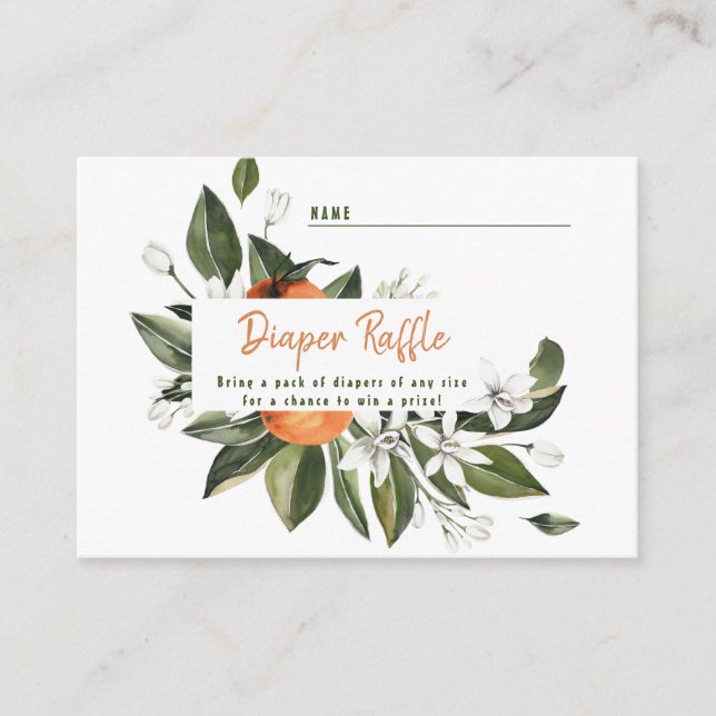 Tarjeta De Recepción Naranja Cutie Baby Shower Diaper Raffle (Anverso)