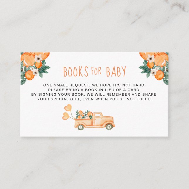 Tarjeta De Recepción Naranja Cutie Género Neutral Ducha Libros para Beb (Anverso)