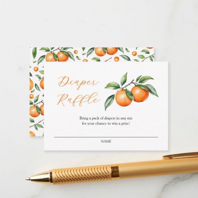 Tarjeta De Recepción Naranja de acuarela Baby Shower Diaper Raffle (Anverso/Reverso In Situ)