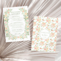 Naranja de acuarela detalles de boda floral Tarjet