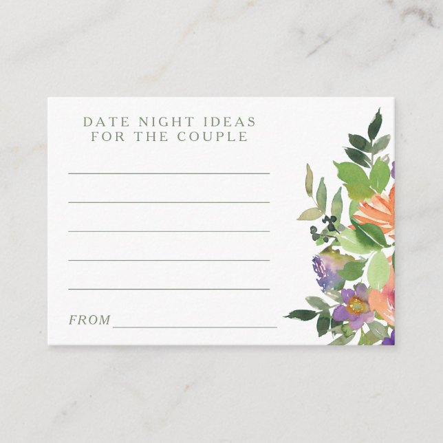 Tarjeta De Recepción Naranja de acuarela minima Fiesta floral Noche Ide (Anverso)