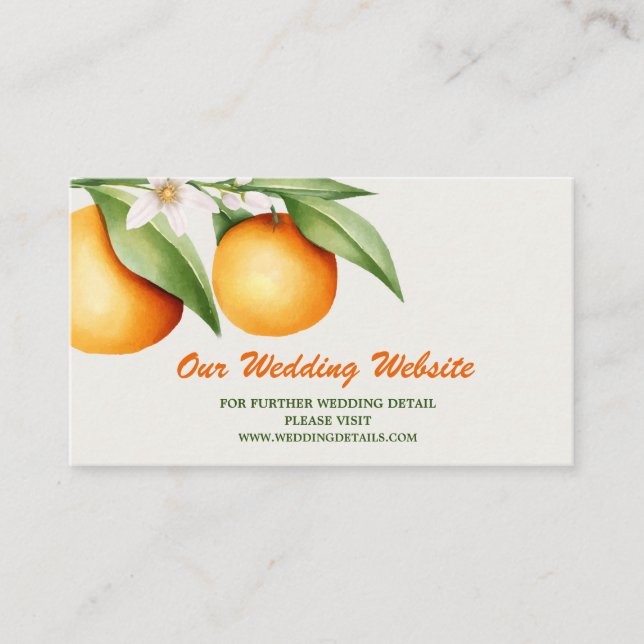 Tarjeta De Recepción Naranja de acuarela Página web del Boda botánico d (Anverso)