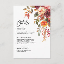 Tarjeta De Recepción Naranja de Borgoña Cae Elegante Detalles de Boda