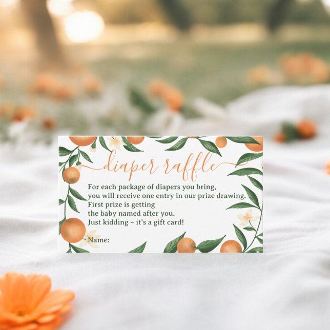 Tarjeta De Recepción Naranja de cítricos botánicos rifa de pañales (Botanical citrus orange cutie diaper raffle enclosure card)