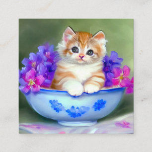 Tarjeta De Recepción Naranja de época y Ilustracion de gatito blanco