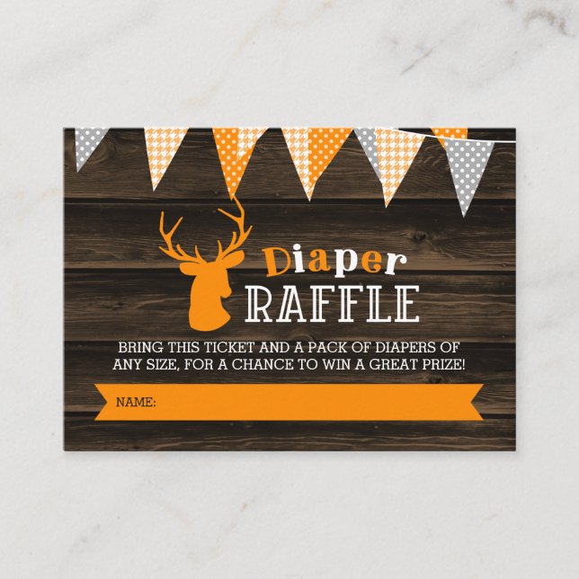 Tarjeta De Recepción Naranja de madera rústica Deer Boy Diaper Raffle T (Anverso)