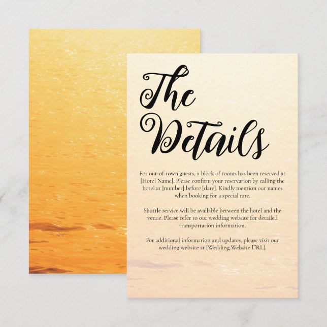 Tarjeta De Recepción Naranja dorado verano olas de mar boda (Anverso / Reverso)