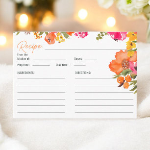 Tarjeta De Recepción Naranja floral audaz Floral Bridal Shower Receta