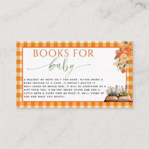Tarjeta De Recepción Naranja Floral Caída en el Amor Libros Gingham par